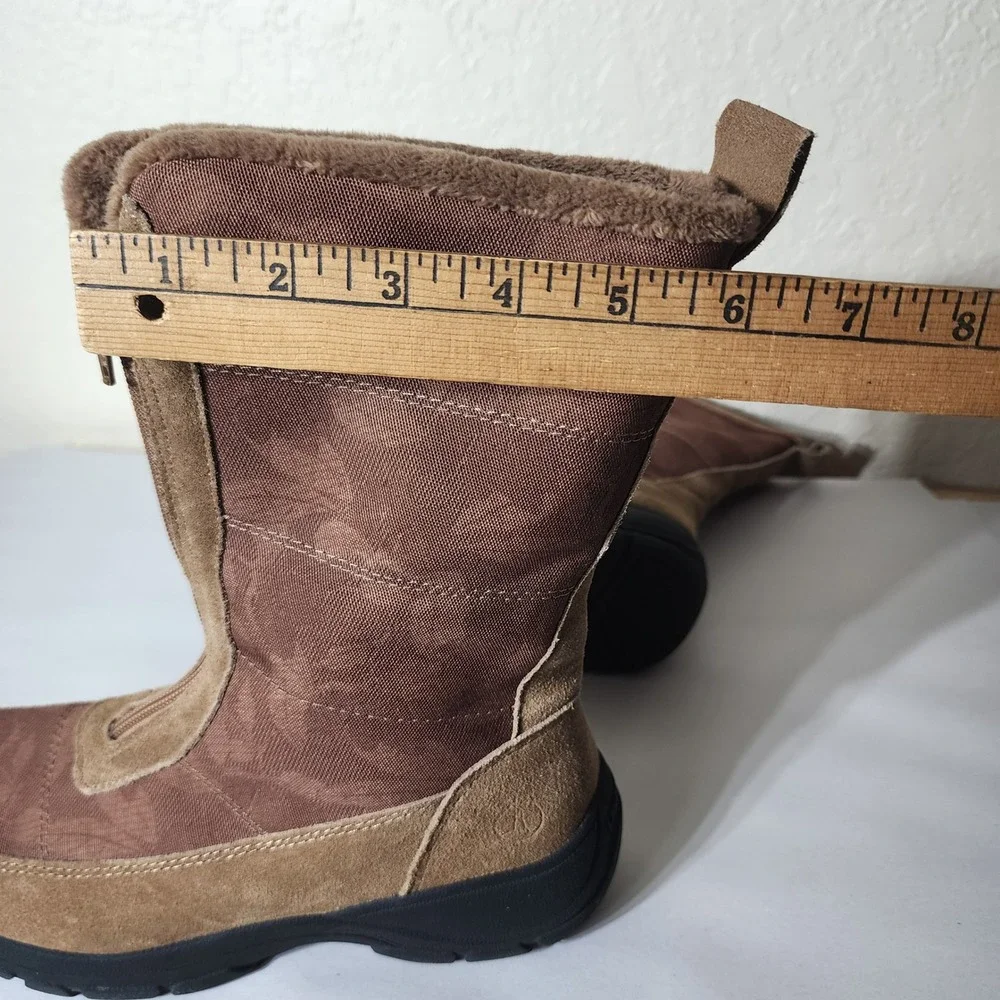 Lands End Womens Brown Suede Nylon Front Zip Winter Boots 525813 Size 8.5 B